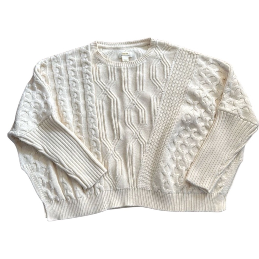 Maeve Anthropologie Oversized Asymmetrical Cable Knit Sweater Cream Chunky
